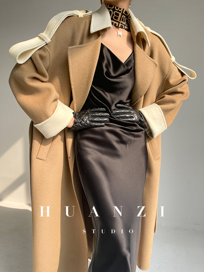 Huanzi high-end blue double-sided cashmere women 's wool coat - Marumi