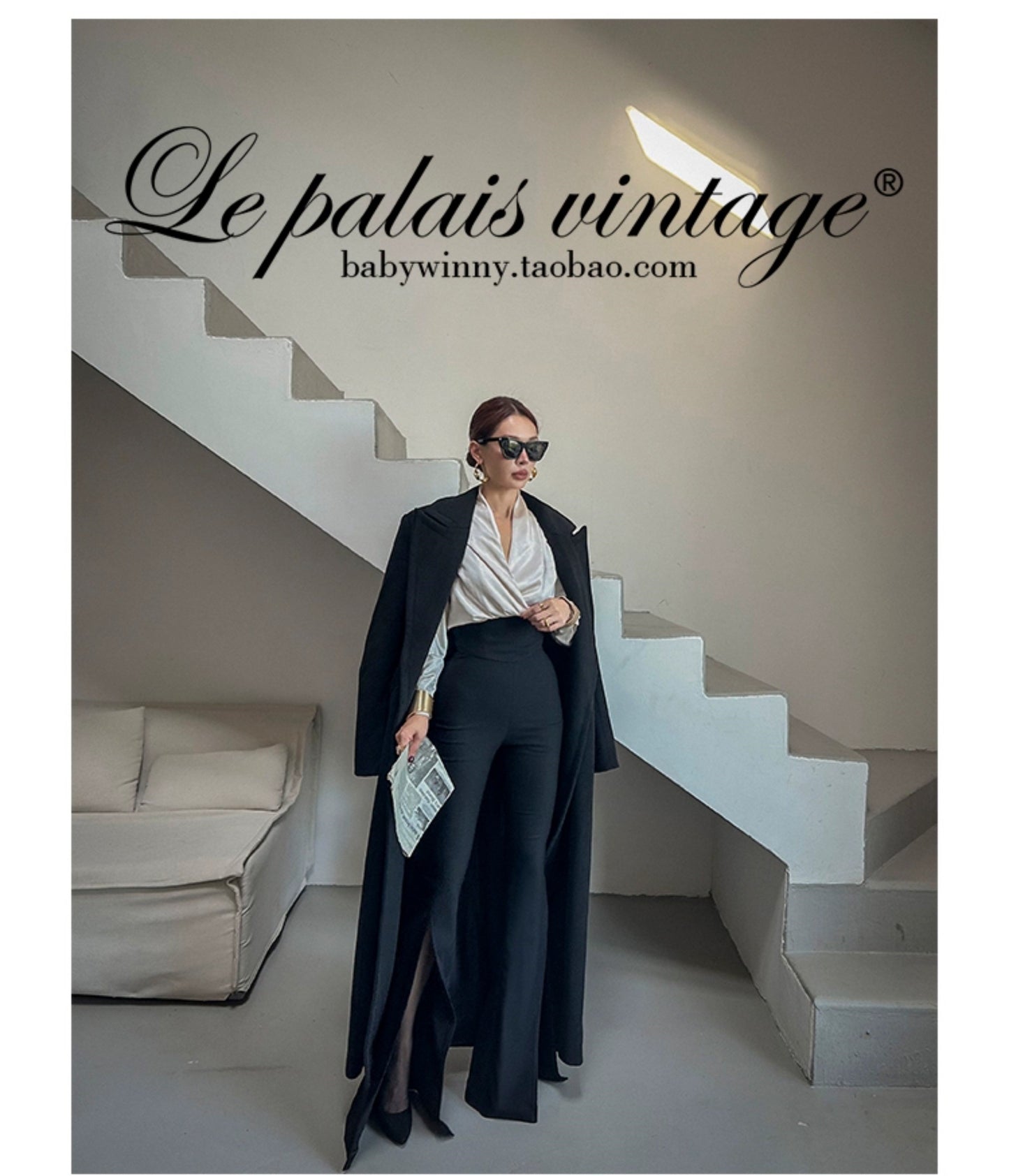 Le Palais Vintage High Waist Slit Flare Black Trousers  Kirmo  ( V )