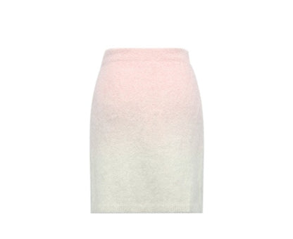 YES BY YESIR autumn winter Barbie pink ombre Dream alpaca knit  skirt top- Liowwa