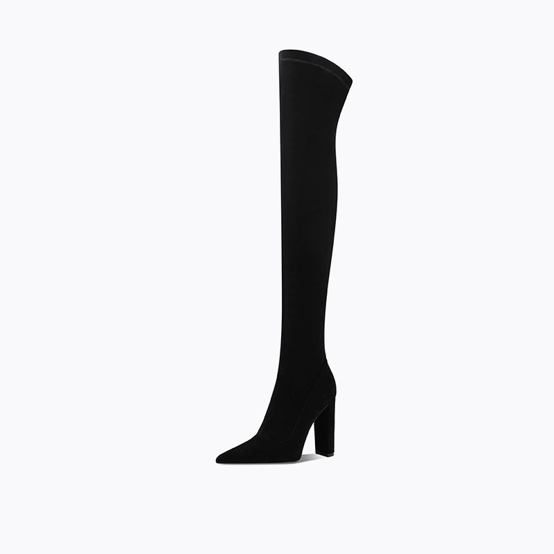 Fabfei sexy over-the-knee boots Fall/Winter suede block heeled boots- Sivo