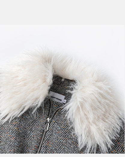 LEDIM W wool fur collar tweed cropped jacket SIll