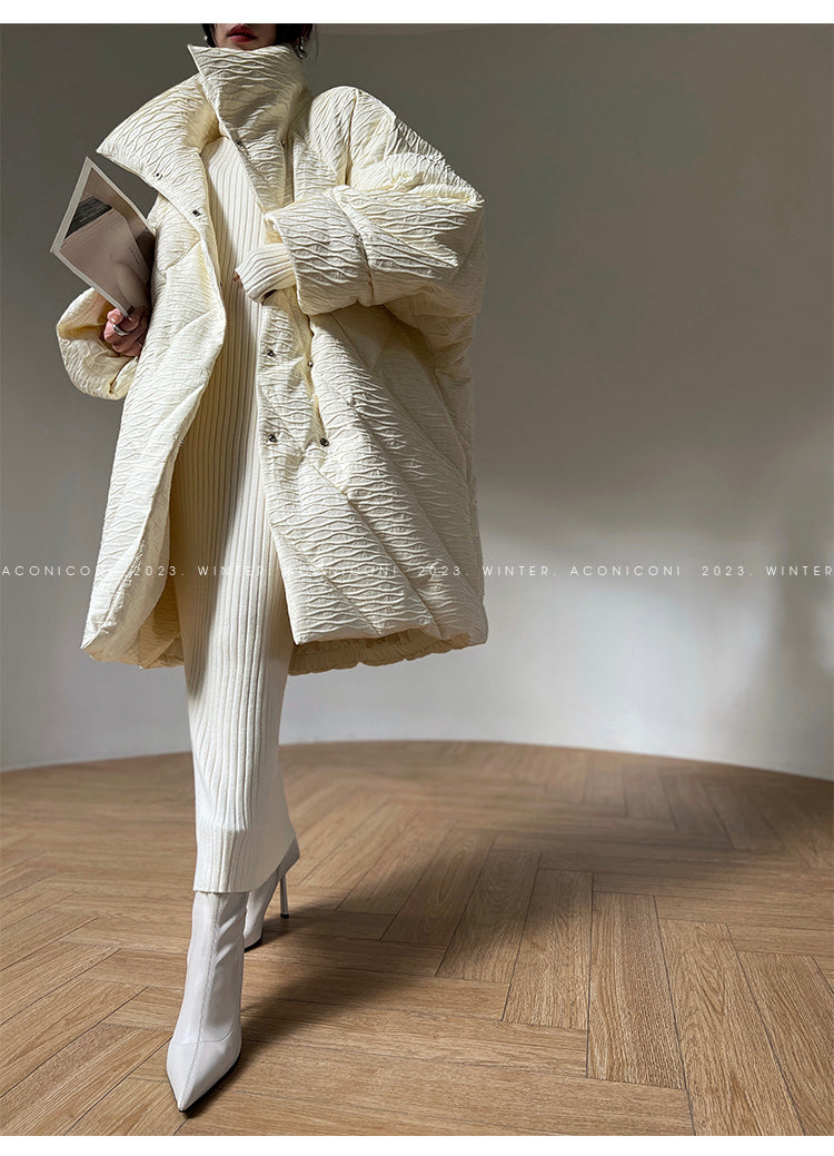 Aconiconi Elegant White Duck Down Long Sleeve Thick Winter Coat- Dusk and Morning