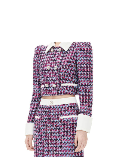 YES BY YESIR autumn winter grid plaid tweed pattern jacket skirt - Grape