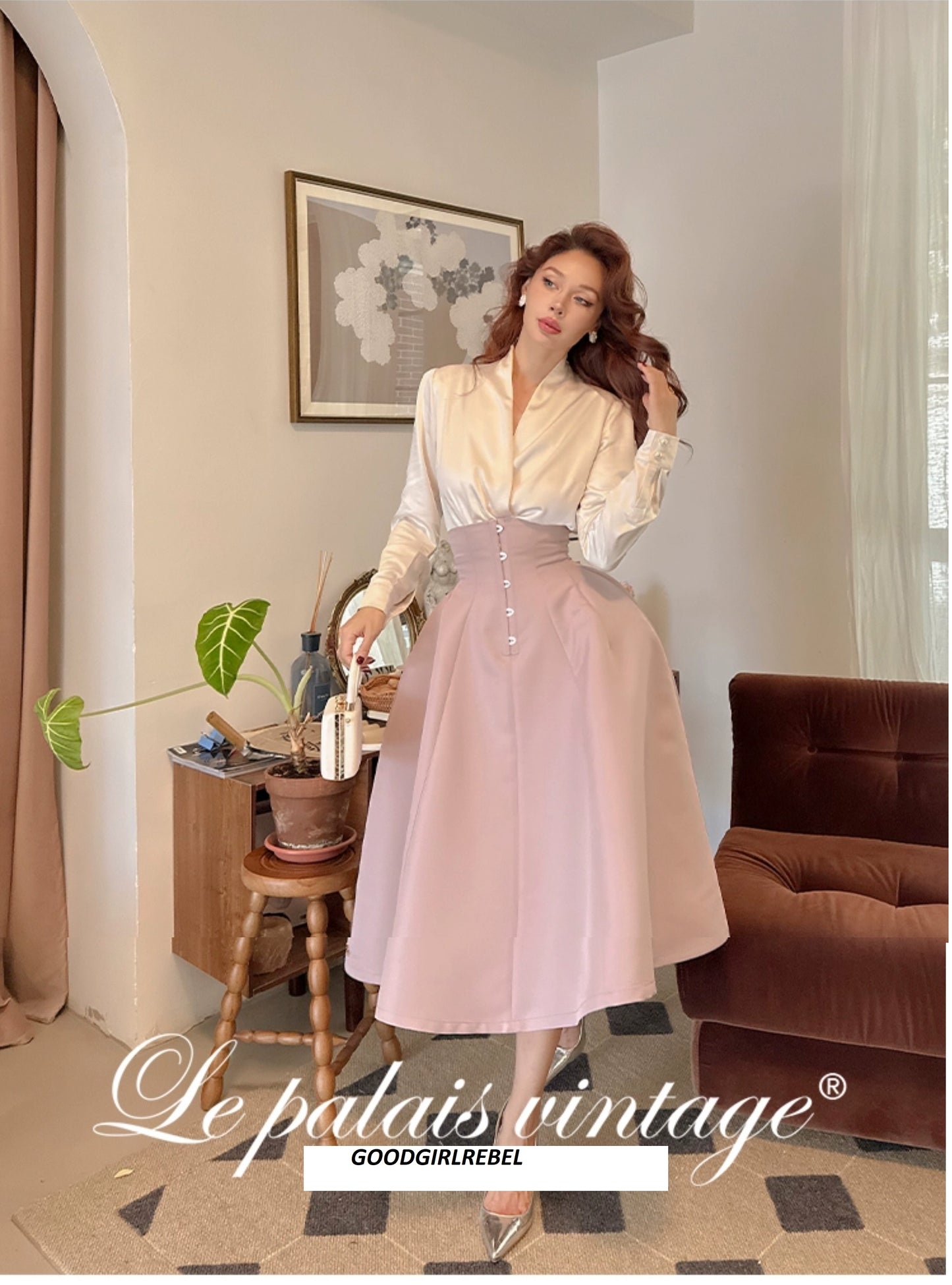 Le Palais Vintage Elegant Lotus Pink Waist Jacket  Swing structured Skirt -Lady Madeleine