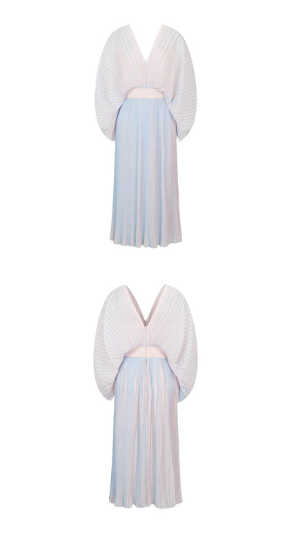 YES BY YESIR original light luxury pressed pleated long pastel ombre flowy dress-  Ye Qian