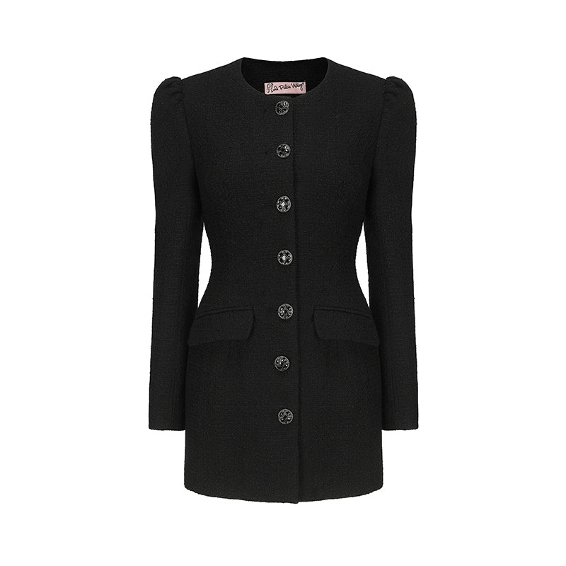 Le Palais Vintage Retro Black Long Sleeve Tweed Jacket-ANN