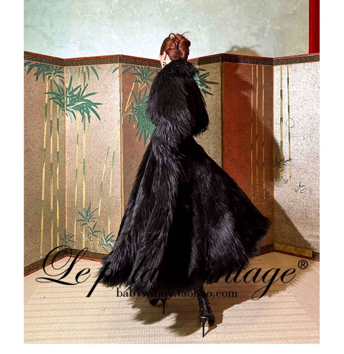 Le Palais Vintage Elegant Black Seal Heavy Long Fur Winter Coat -Raven