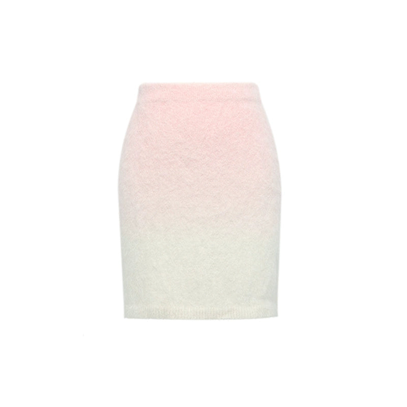 YES BY YESIR autumn winter Barbie pink ombre Dream alpaca knit  skirt top- Liowwa