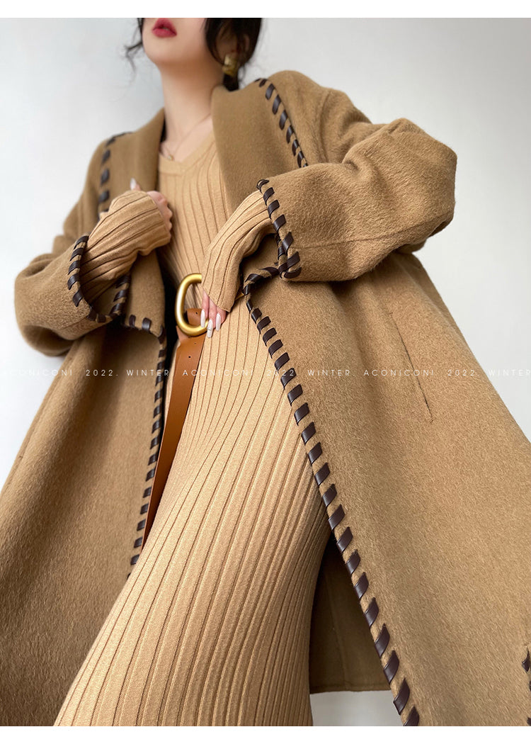 Aconiconi  Long Sleeve Braided Wool Coat- Nocturne of Grass Stream