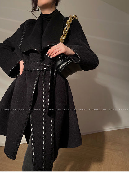 Aconiconi  Long Sleeve Braided Wool Coat- Nocturne of Grass Stream