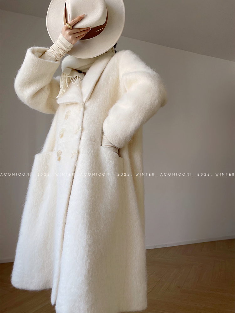 Aconiconi Elegant White Tweed Long Sleeve cropped Winter Coat- Yao Te