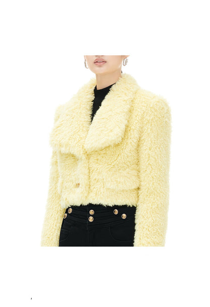 YES BY YESIR 2023 autumn winter  pastel yellow sheep short fur coat- Naia