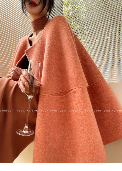 Aconiconi Luxury  Cape Shawl Woolen Winter Coat- Sea Night Twilight