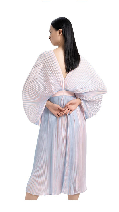 YES BY YESIR original light luxury pressed pleated long pastel ombre flowy dress-  Ye Qian