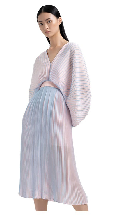 YES BY YESIR original light luxury pressed pleated long pastel ombre flowy dress-  Ye Qian