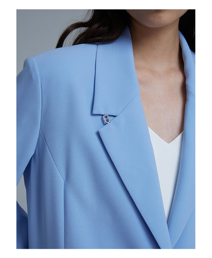 LEDIM W high end luxury folded sleeve irregulare blue blazer