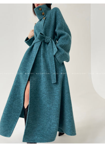 Ink teal blue wool coat and cape jacket - Blue Island