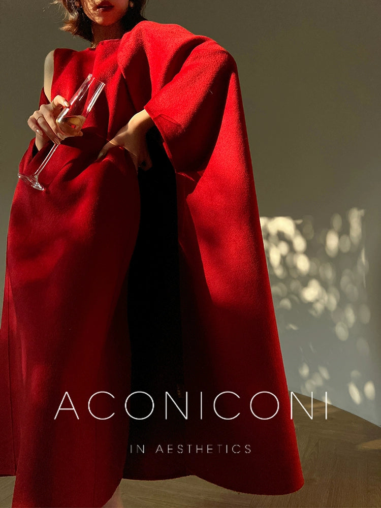 Aconiconi High End Cape Long Sleeve Long Woolen Coat- Windsor Walk