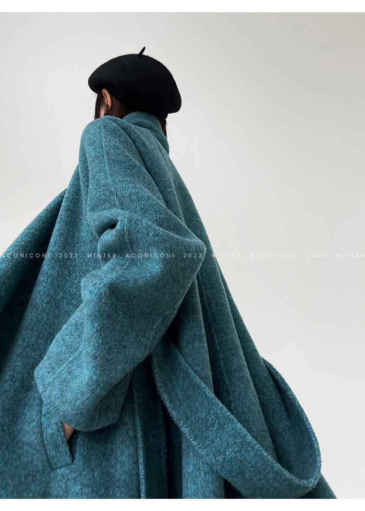 Ink teal blue wool coat and cape jacket - Blue Island