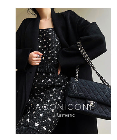 Aconiconi Luxury Black French Retro Starry Sleeveless Top/ Hip Hug Skirt- Manmanxingyu