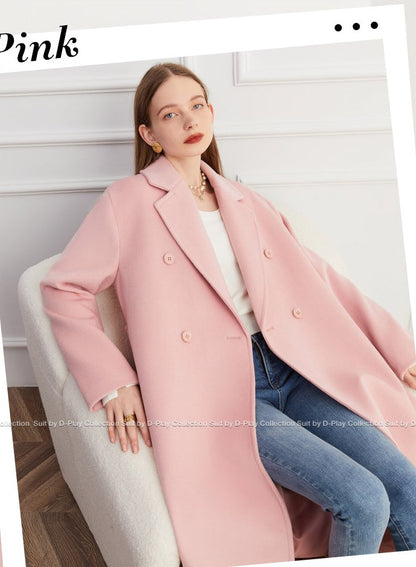 DPLAY winter tweed coat double-breasted wide belt coat - Natti