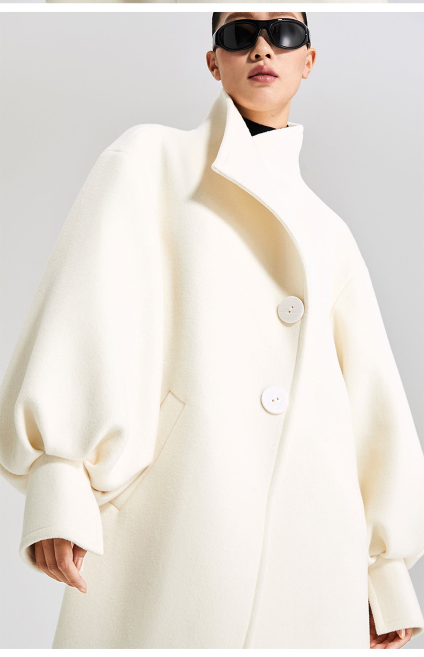 LEDIM W  wool white balloon sleeve long winter coat-SIGNER