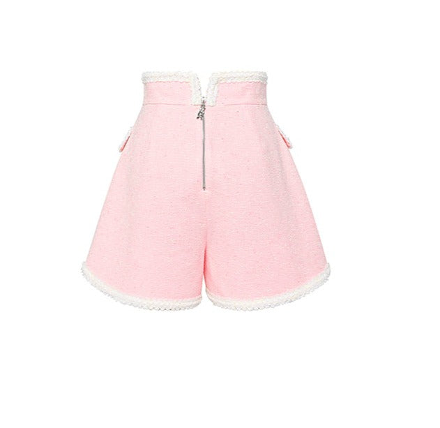 YES BY YESIR patchwork embroidered water lily pastel pink shorts - Giyan