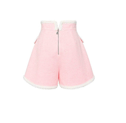 YES BY YESIR patchwork embroidered water lily pastel pink shorts - Giyan