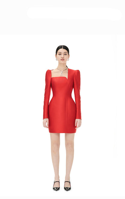 YES BY YESIR luxury elegant cocktail red Dress - Inowe