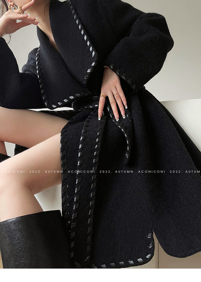 Aconiconi  Long Sleeve Braided Wool Coat- Nocturne of Grass Stream