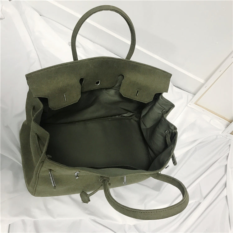 Army green Retro canvas leather tote buckle men/women's weekender trav –  GOOD GIRL REBEL