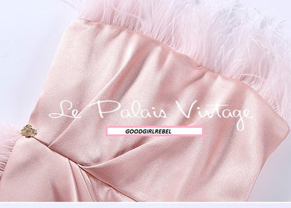 Le palais vintage one-of-a-kind elegant pink ostrich feather satin dress - Redsi