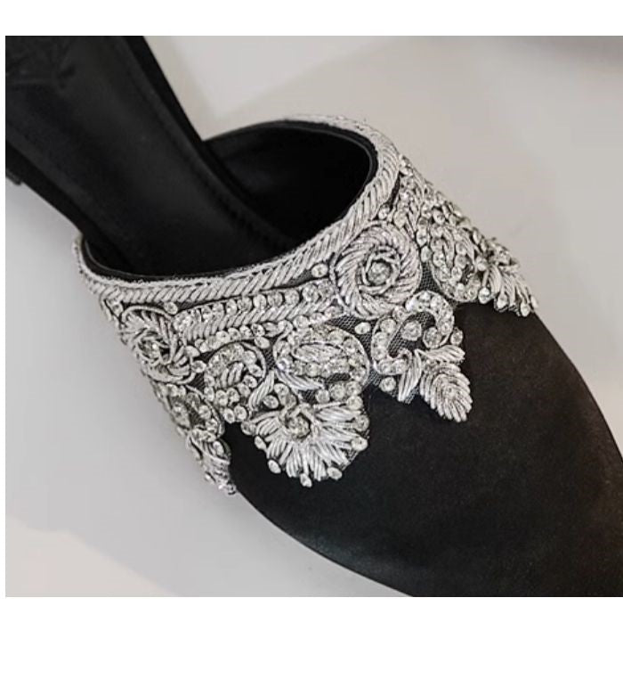 B-FEI spring summer handmade Indian silk rhinestones mule slippers - Crystal Spirit