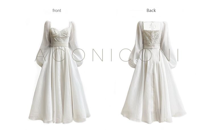 Aconiconi Elegant White Long Sleeve bridal reharsal Dress- Listen Spring