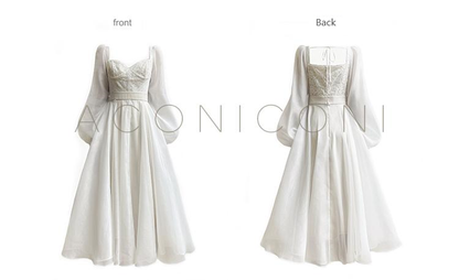 Aconiconi Elegant White Long Sleeve bridal reharsal Dress- Listen Spring