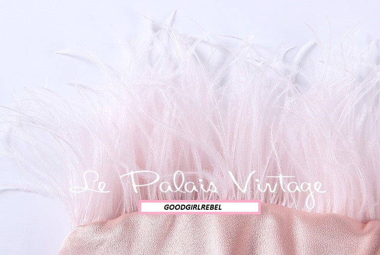 Le palais vintage one-of-a-kind elegant pink ostrich feather satin dress - Redsi