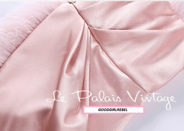 Le palais vintage one-of-a-kind elegant pink ostrich feather satin dress - Redsi