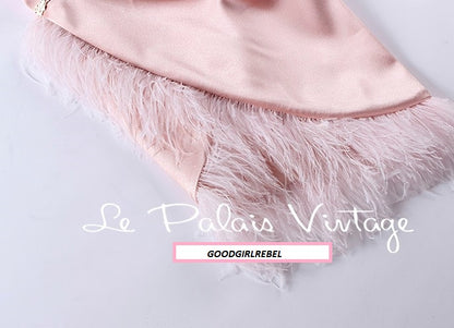 Le palais vintage one-of-a-kind elegant pink ostrich feather satin dress - Redsi