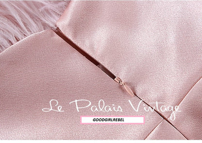 Le palais vintage one-of-a-kind elegant pink ostrich feather satin dress - Redsi