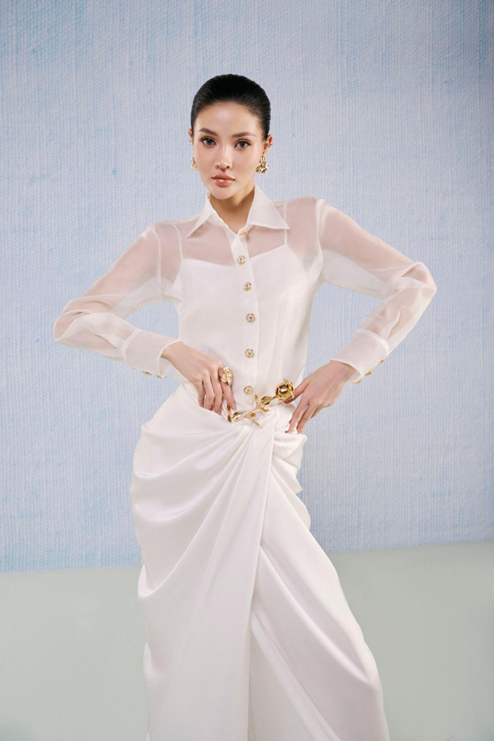 White Plan Straight Cuff Sleeved see-through transparent Organza white shirt blouse top - Opal Top