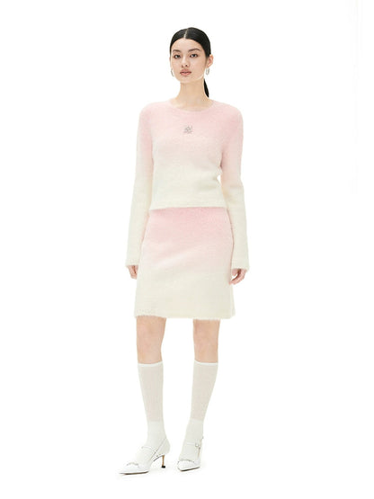 YES BY YESIR autumn winter Barbie pink ombre Dream alpaca knit  skirt top- Liowwa