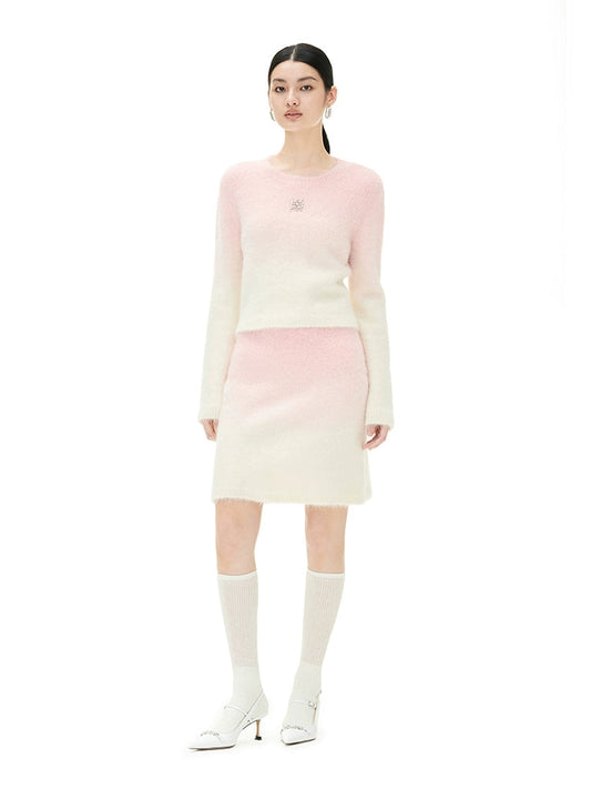 YES BY YESIR autumn winter Barbie pink ombre Dream alpaca knit  skirt top- Liowwa