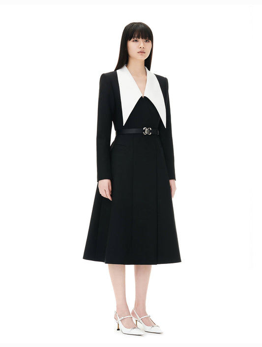 YES BY YESIR luxury Fall/Winter Jane peak-necked collar black wrap dress - Nunn