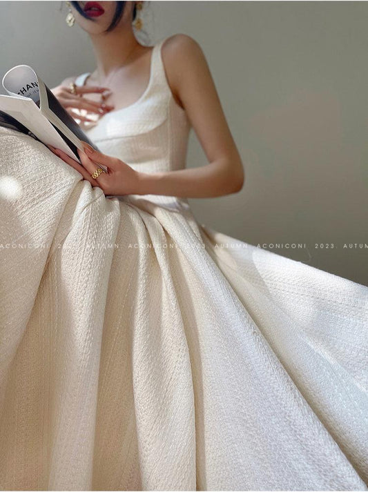 Aconiconi Elegant Off White Sleeveless Wedding Guest Bridal Dress- Mangosteen Dream