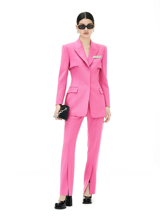 YES BY YESIR luxury Fall/Winter Retro Slim deconstructed pink blazer jacket pants - Hani