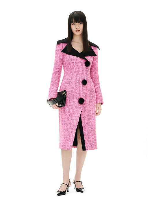 YES BY YESIR Fall/Winter Pink tweed elegant Jacket Dress - Amal