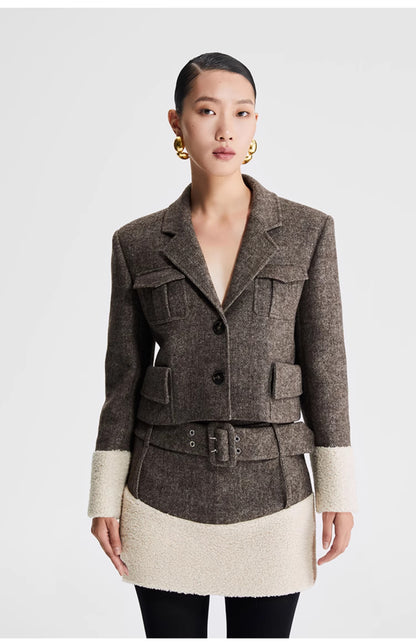 LEDIM W Tweed patchwork cropped jacket blazer - Hlom