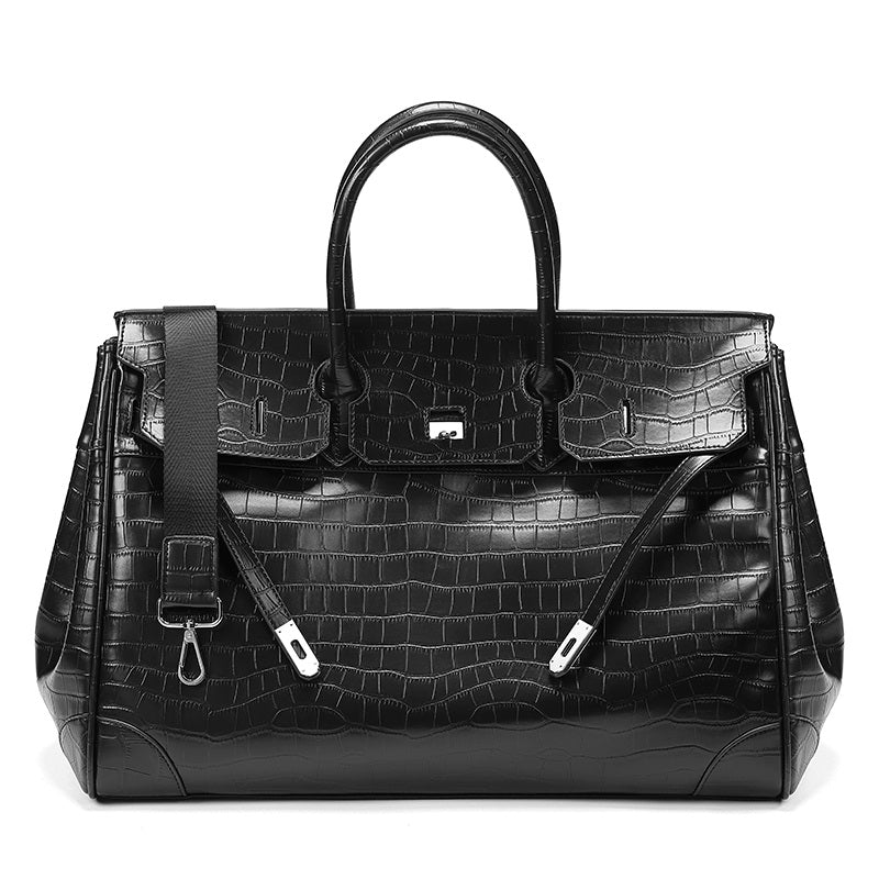 Black Platinum birkin inspired croc pattern overnight weekend tote