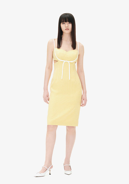 YES BY YESIR Spring Summer Lemon Diamond Plaid Slip Dress -Dopamine