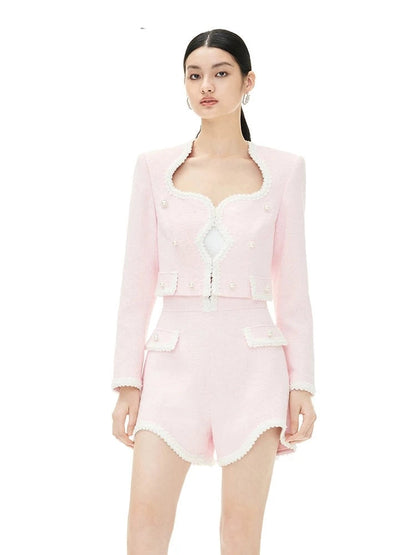 YES BY YESIR Elegant luxury Pastel pink jacket top - Giyan